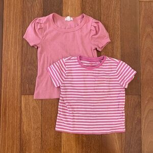 Lot of 2 Crewcuts Toddler Girls Pink Short Sleeve T Shirts Tees Stripe XS 4